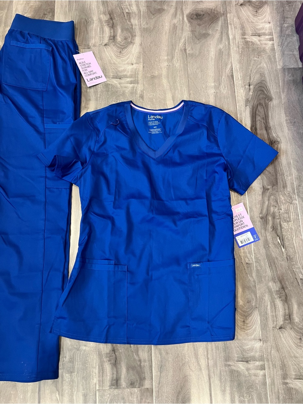 Landau Women's V-Neck Medical Scrub Top and bottoms - Royal Blue
